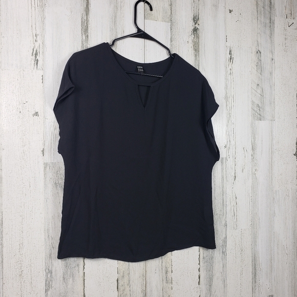 shein sheer basic black key hole short sleeve tshirt women's size M - Picture 1 of 8